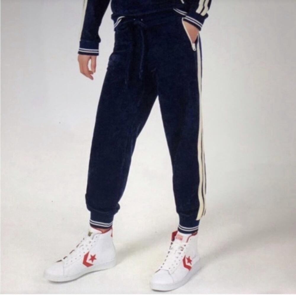 Faherty Richie Jogger Track Pants Navy Stripes Medium Velour Athleisure Z13